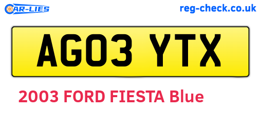 AG03YTX are the vehicle registration plates.