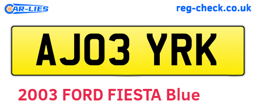 AJ03YRK are the vehicle registration plates.