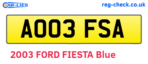 AO03FSA are the vehicle registration plates.