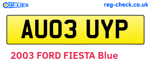 AU03UYP are the vehicle registration plates.
