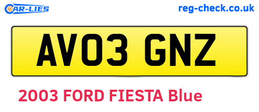 AV03GNZ are the vehicle registration plates.