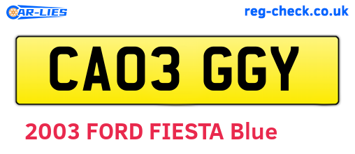 CA03GGY are the vehicle registration plates.