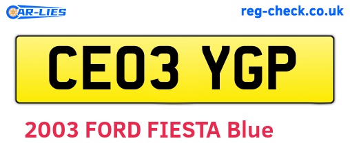 CE03YGP are the vehicle registration plates.