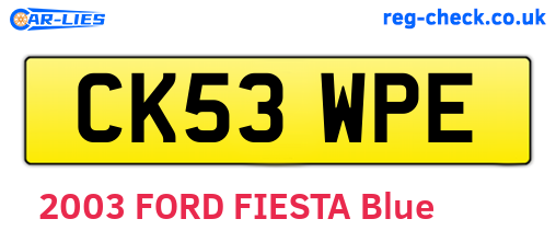 CK53WPE are the vehicle registration plates.