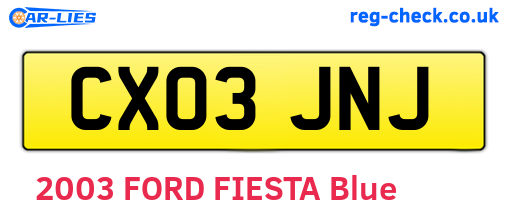 CX03JNJ are the vehicle registration plates.