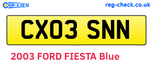 CX03SNN are the vehicle registration plates.