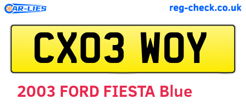 CX03WOY are the vehicle registration plates.