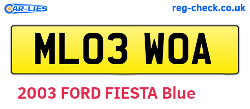 ML03WOA are the vehicle registration plates.