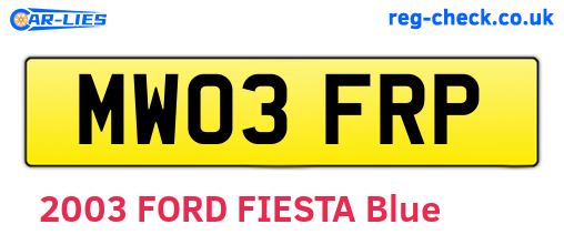 MW03FRP are the vehicle registration plates.