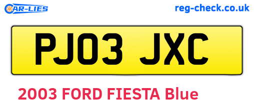 PJ03JXC are the vehicle registration plates.