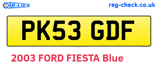 PK53GDF are the vehicle registration plates.