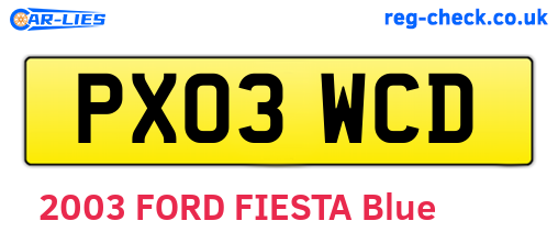 PX03WCD are the vehicle registration plates.