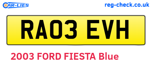 RA03EVH are the vehicle registration plates.