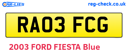 RA03FCG are the vehicle registration plates.