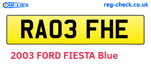RA03FHE are the vehicle registration plates.