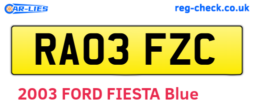RA03FZC are the vehicle registration plates.