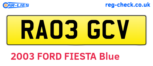 RA03GCV are the vehicle registration plates.