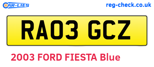 RA03GCZ are the vehicle registration plates.