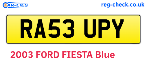 RA53UPY are the vehicle registration plates.