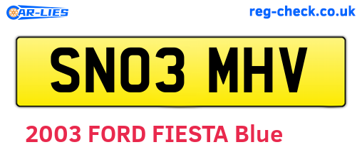 SN03MHV are the vehicle registration plates.