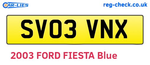 SV03VNX are the vehicle registration plates.