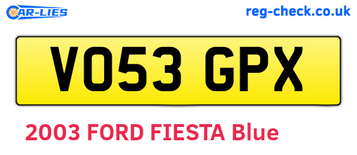 VO53GPX are the vehicle registration plates.