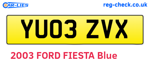 YU03ZVX are the vehicle registration plates.