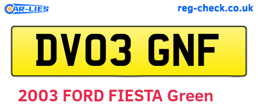 DV03GNF are the vehicle registration plates.