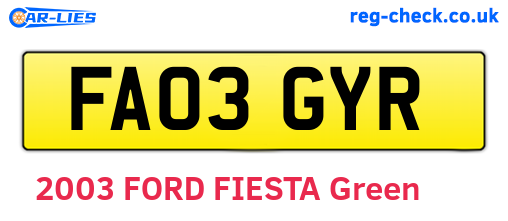 FA03GYR are the vehicle registration plates.