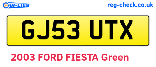 GJ53UTX are the vehicle registration plates.