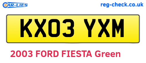 KX03YXM are the vehicle registration plates.