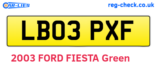 LB03PXF are the vehicle registration plates.