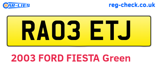 RA03ETJ are the vehicle registration plates.