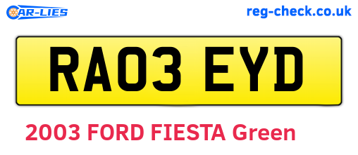 RA03EYD are the vehicle registration plates.