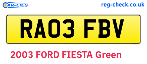 RA03FBV are the vehicle registration plates.
