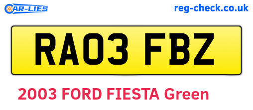 RA03FBZ are the vehicle registration plates.