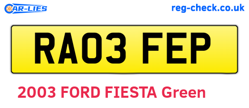 RA03FEP are the vehicle registration plates.