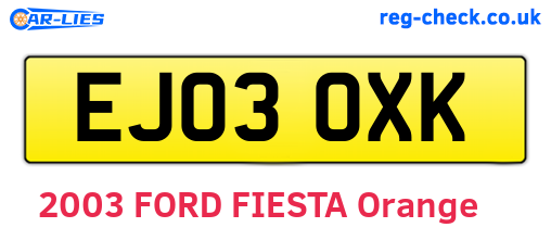 EJ03OXK are the vehicle registration plates.