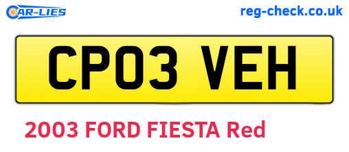 CP03VEH are the vehicle registration plates.