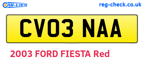 CV03NAA are the vehicle registration plates.