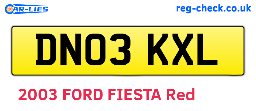 DN03KXL are the vehicle registration plates.
