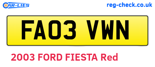 FA03VWN are the vehicle registration plates.