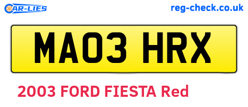 MA03HRX are the vehicle registration plates.
