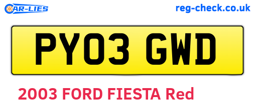 PY03GWD are the vehicle registration plates.