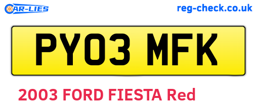 PY03MFK are the vehicle registration plates.