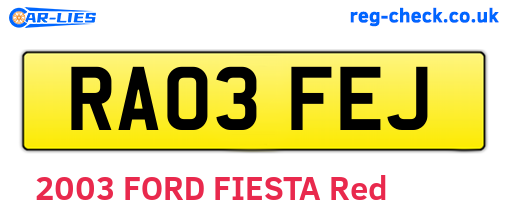 RA03FEJ are the vehicle registration plates.