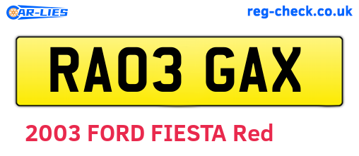 RA03GAX are the vehicle registration plates.
