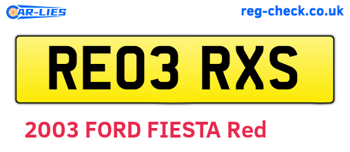 RE03RXS are the vehicle registration plates.