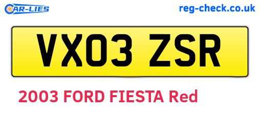VX03ZSR are the vehicle registration plates.