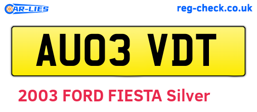 AU03VDT are the vehicle registration plates.